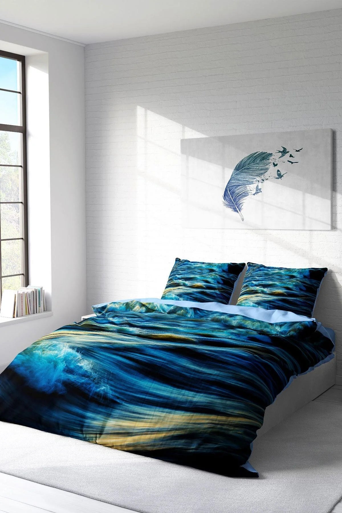 Wavy Sea 3D Pamuk Saten Çift Kişilik Nevresim Takımı