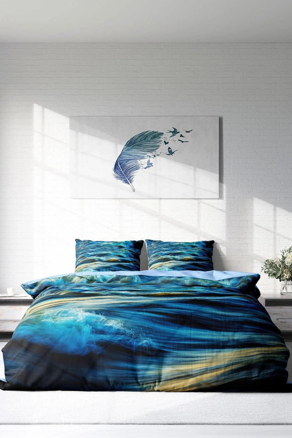 Wavy Sea 3D Pamuk Saten Çift Kişilik Nevresim Takımı