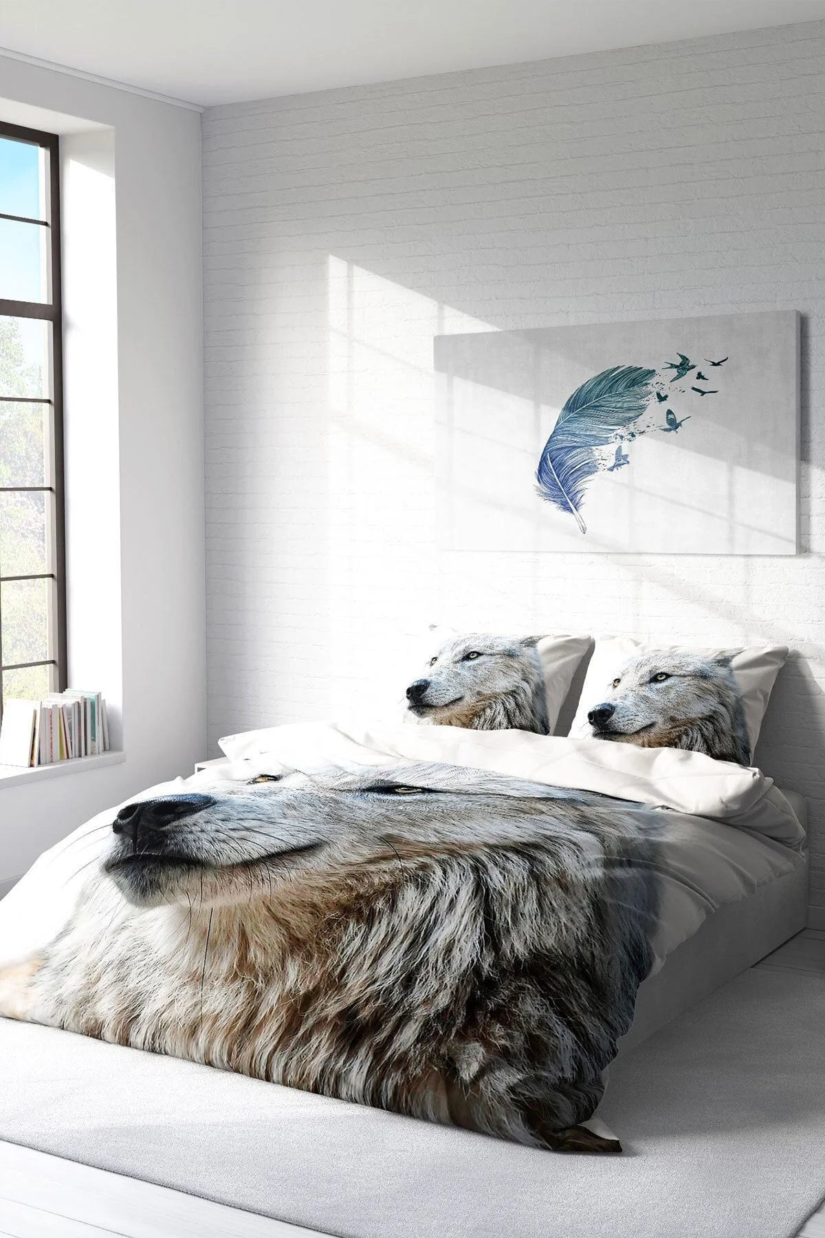 White Wolf Naturel Çift Kişilik Nevresim Takımı