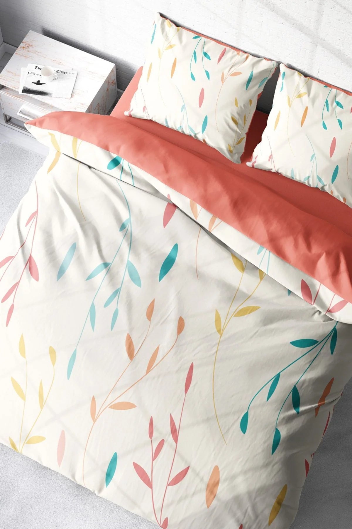 Yaprak 3D Pamuk Saten Çift Kişilik Nevresim Takımı