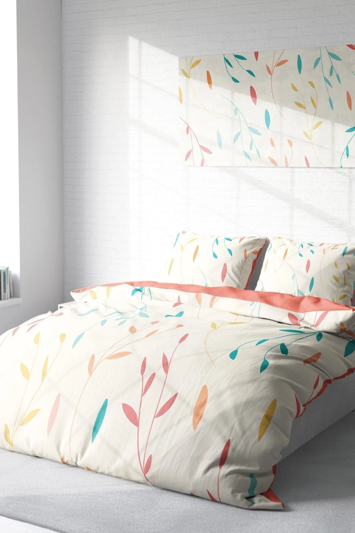 Yaprak 3D Pamuk Saten Çift Kişilik Nevresim Takımı