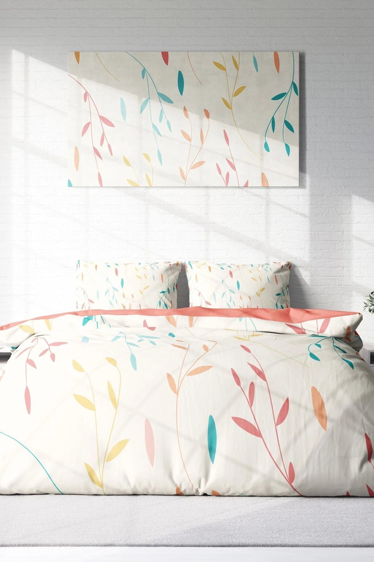 Yaprak 3D Pamuk Saten Çift Kişilik Nevresim Takımı