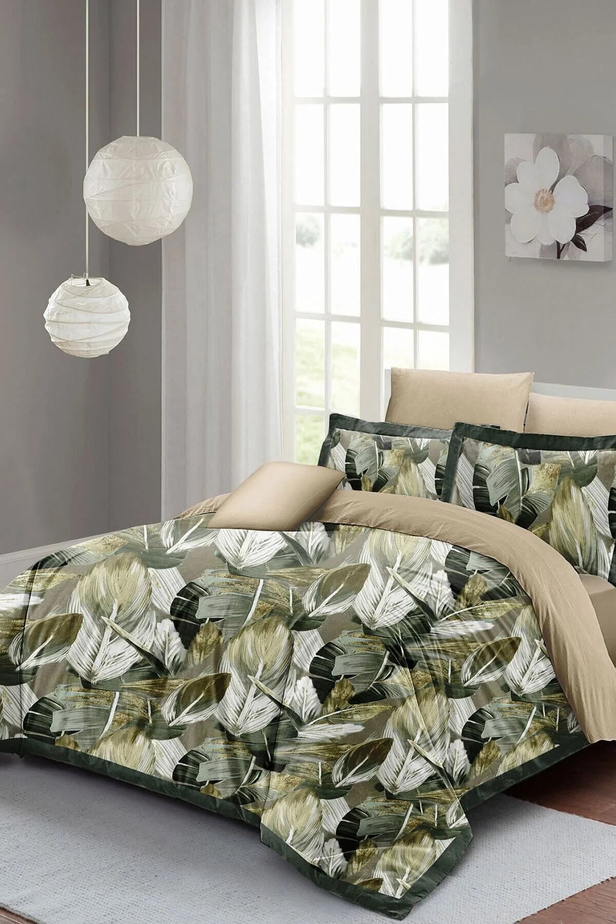 Yaprak Rüyası Çift Kişilik Nevresim Takımı 3D Pamuk Saten