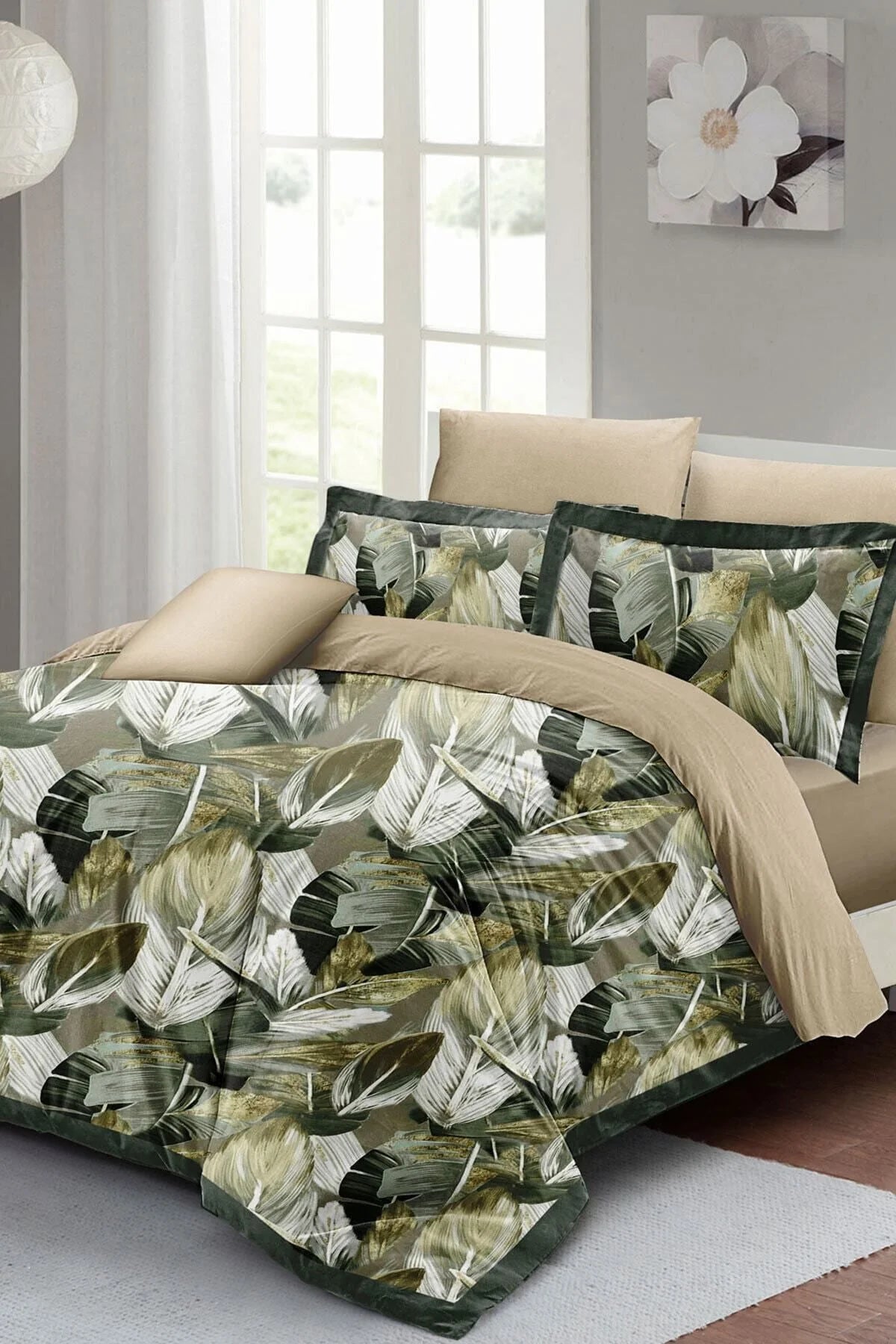 Yaprak Rüyası Çift Kişilik Nevresim Takımı 3D Pamuk Saten