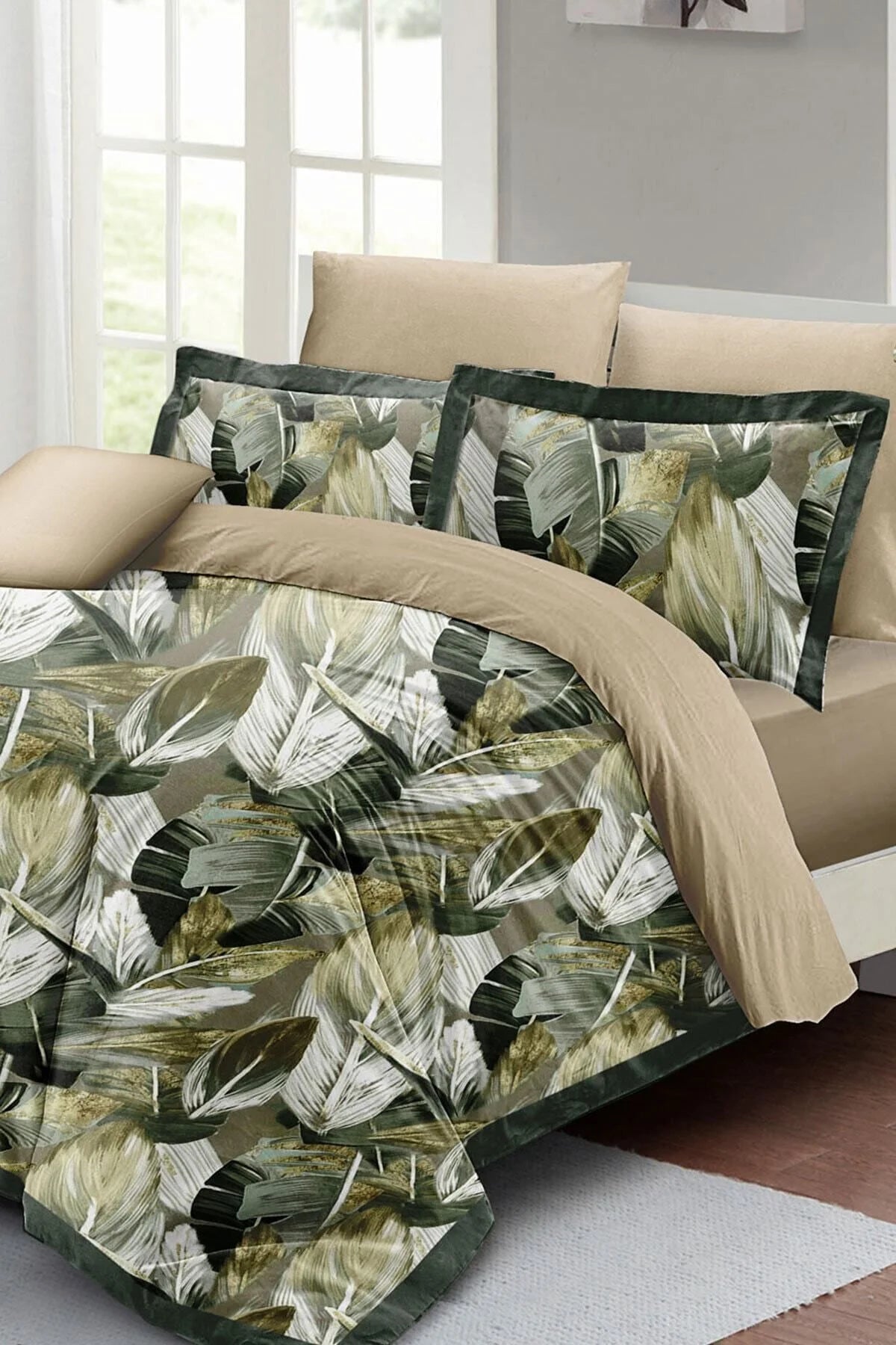 Yaprak Rüyası Çift Kişilik Nevresim Takımı 3D Pamuk Saten