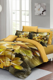 Yellow Flowers 3D Çift Kişilik Nevresim Takımı