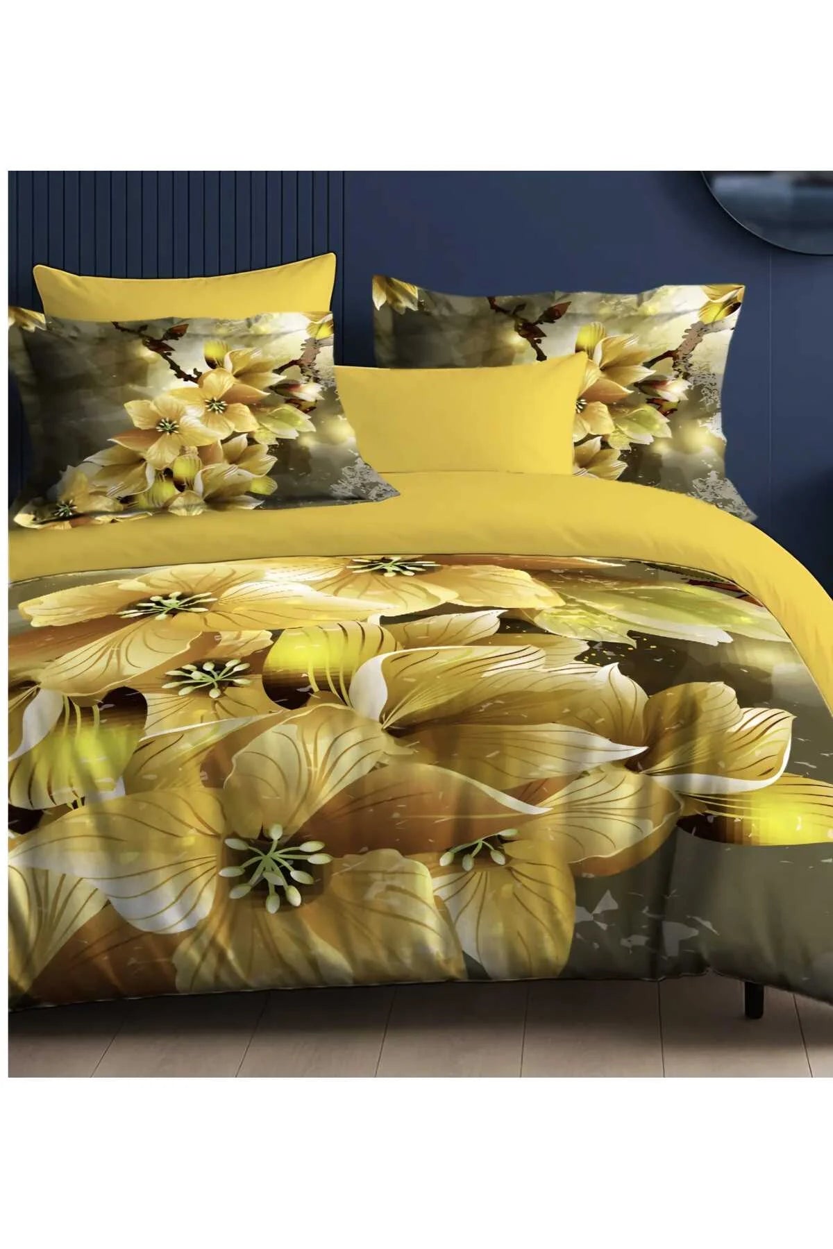 Yellow Flowers 3D Çift Kişilik Nevresim Takımı