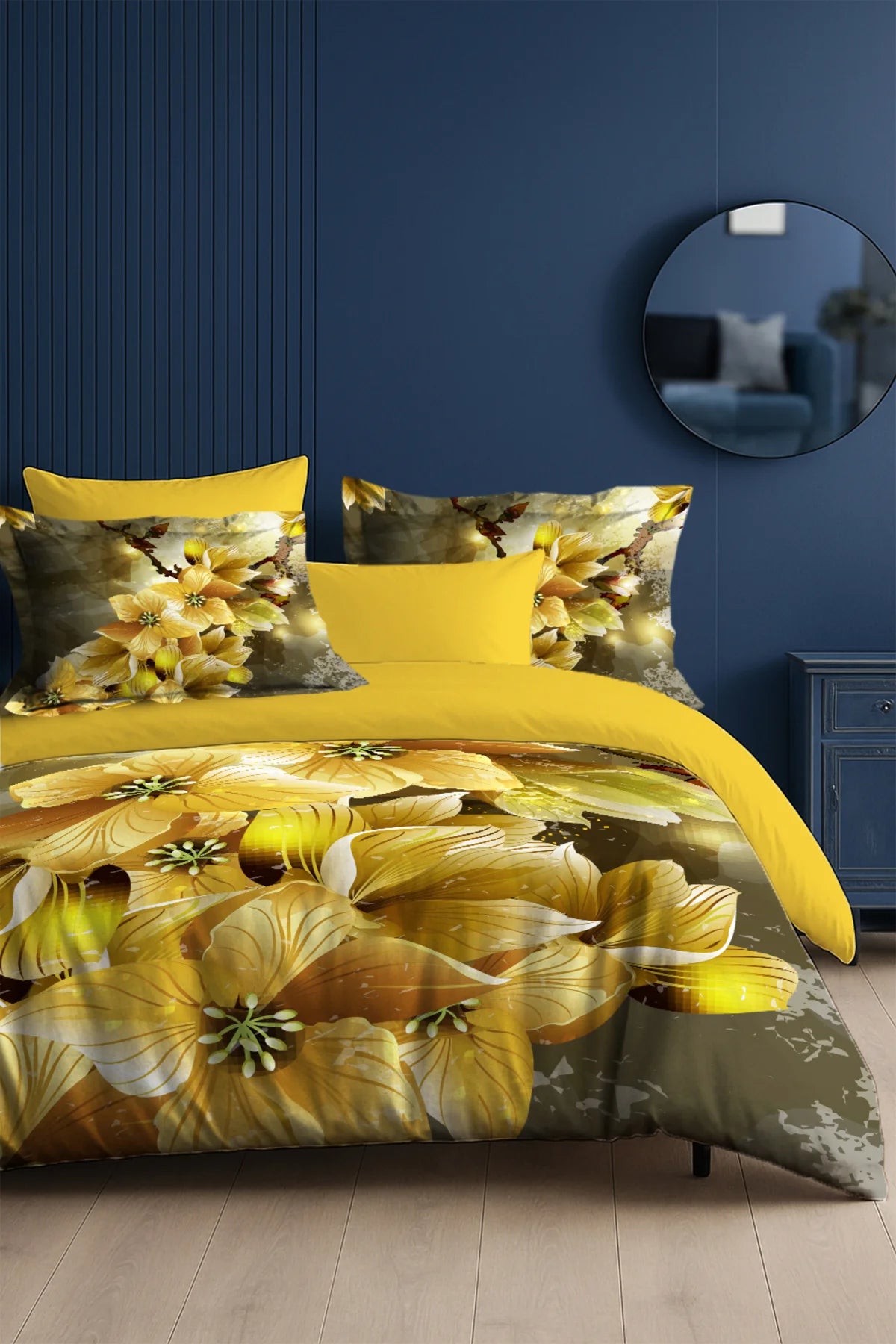 Yellow Flowers 3D Çift Kişilik Nevresim Takımı