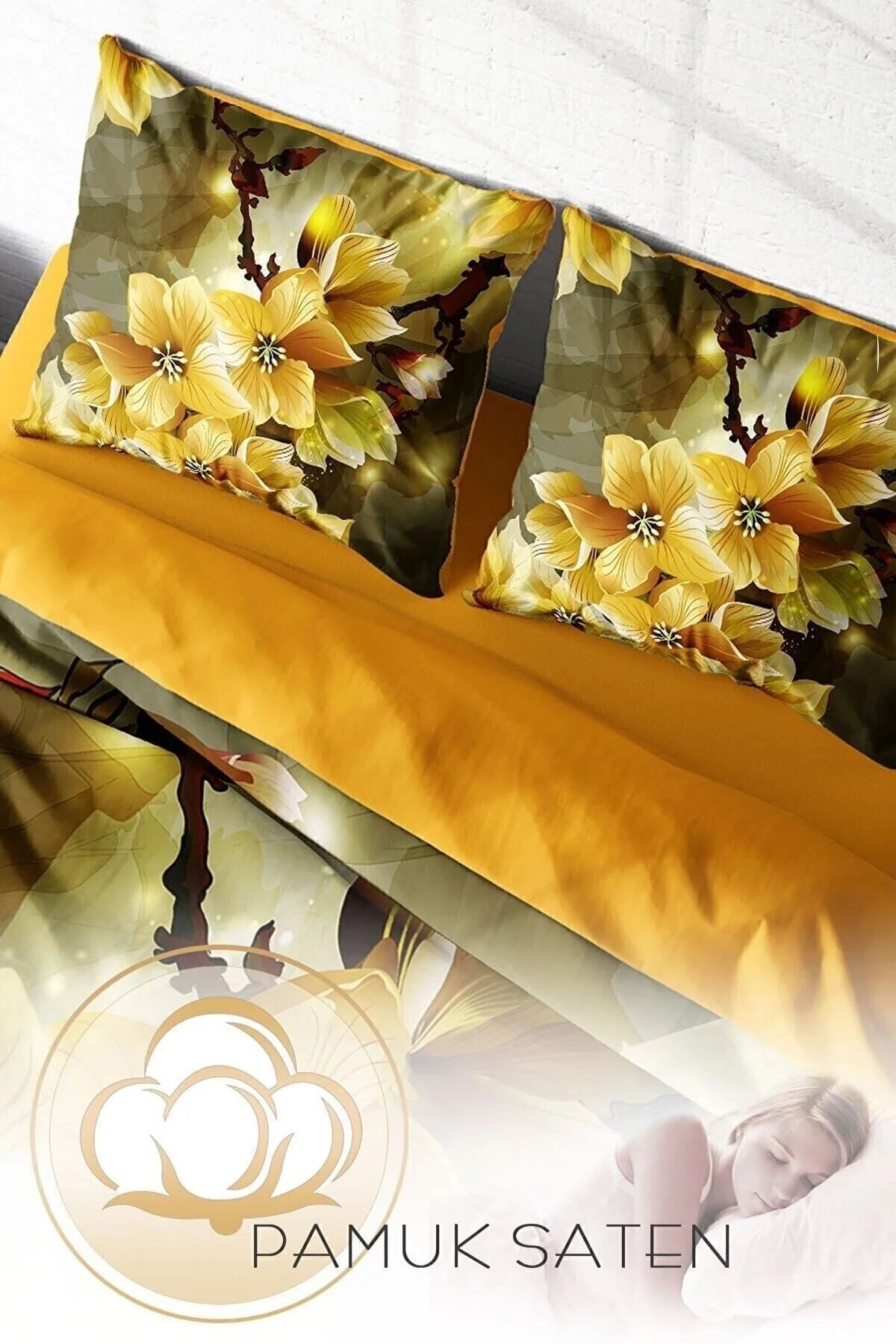 Yellow Flowers 3D Çift Kişilik Nevresim Takımı