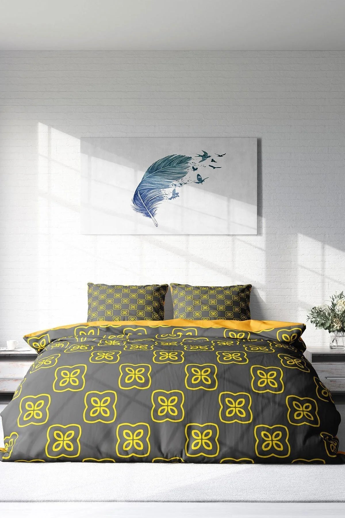 Yellow Mosaic Modern Çift Kişilik Nevresim Takımı