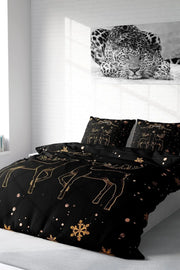 Yılbaşı Nevresim Takım %100 Doğal Pamuk Merry Christmas Çift Kişilik Black Deer