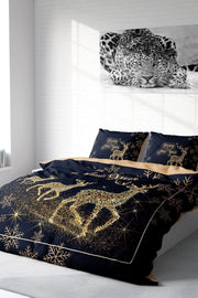 Yılbaşı Nevresim Takım %100 Doğal Pamuk Merry Christmas Çift Kişilik Geyik