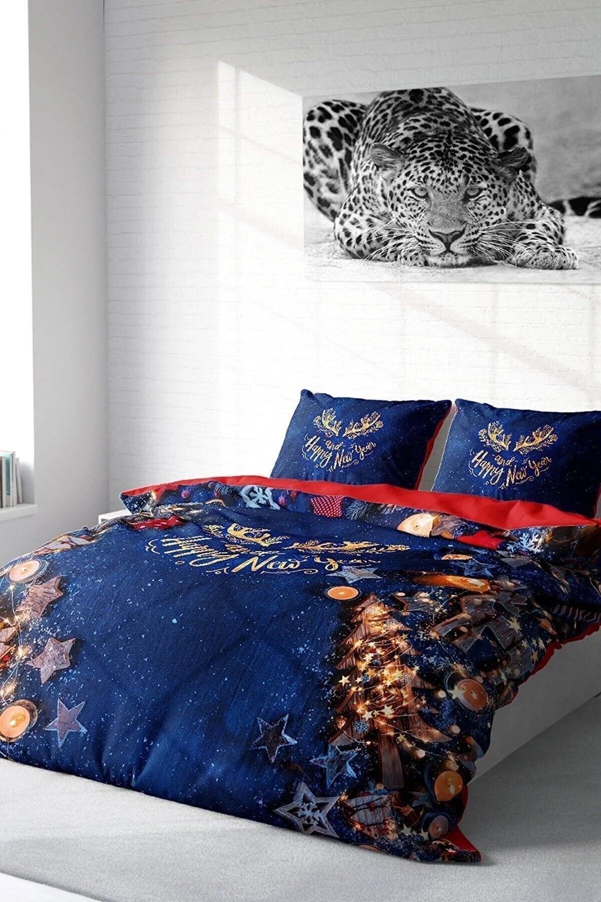 Yılbaşı Nevresim Takım %100 Doğal Pamuk Merry Christmas Çift Kişilik Happy