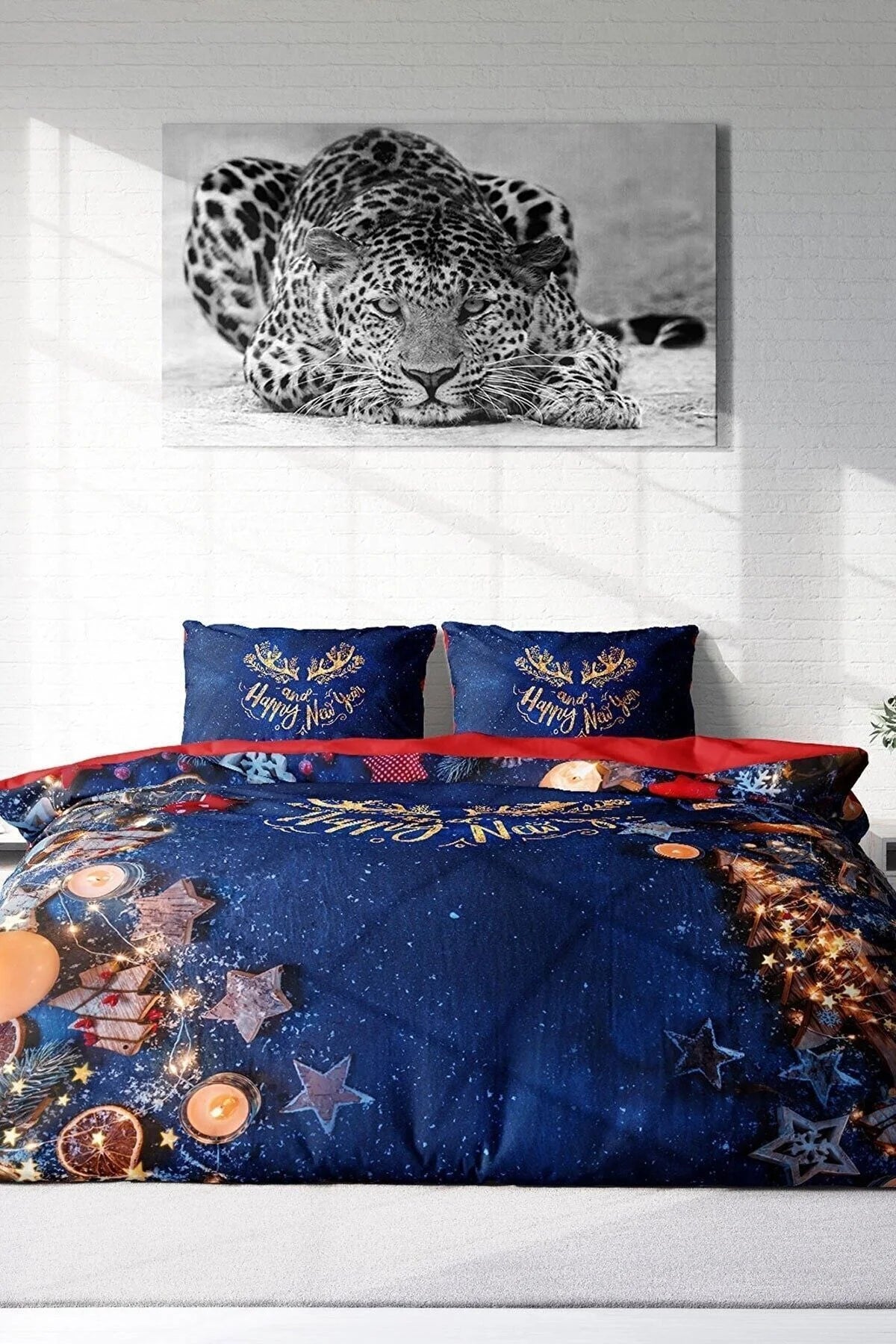 Yılbaşı Nevresim Takım %100 Doğal Pamuk Merry Christmas Çift Kişilik Happy