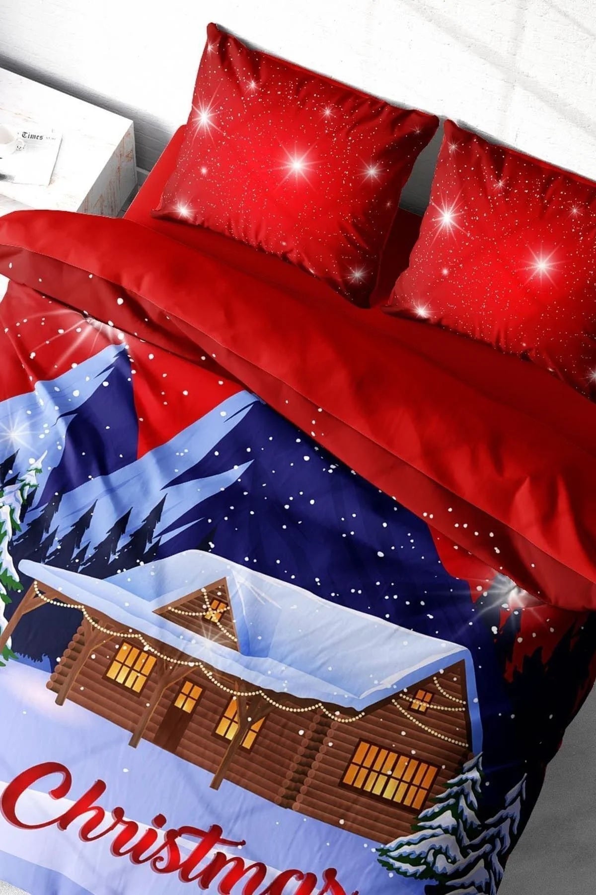 Yılbaşı Nevresim Takım %100 Doğal Pamuk Merry Christmas Çift Kişilik House