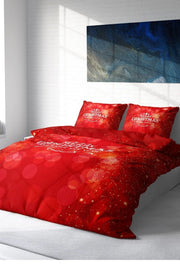 Yılbaşı Nevresim Takım %100 Doğal Pamuk Merry Christmas Çift Kişilik Merry Red