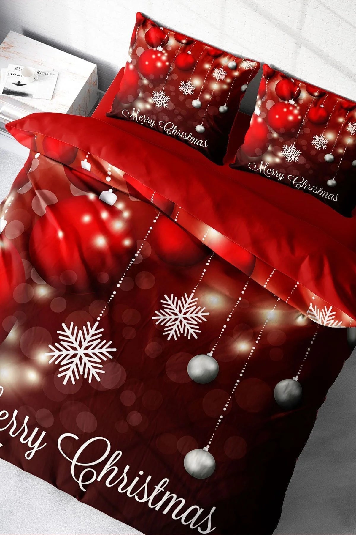 Yılbaşı Nevresim Takımı NY Flake 3D Dijital Baskılı Çift Kişilik Nevresim Takımı