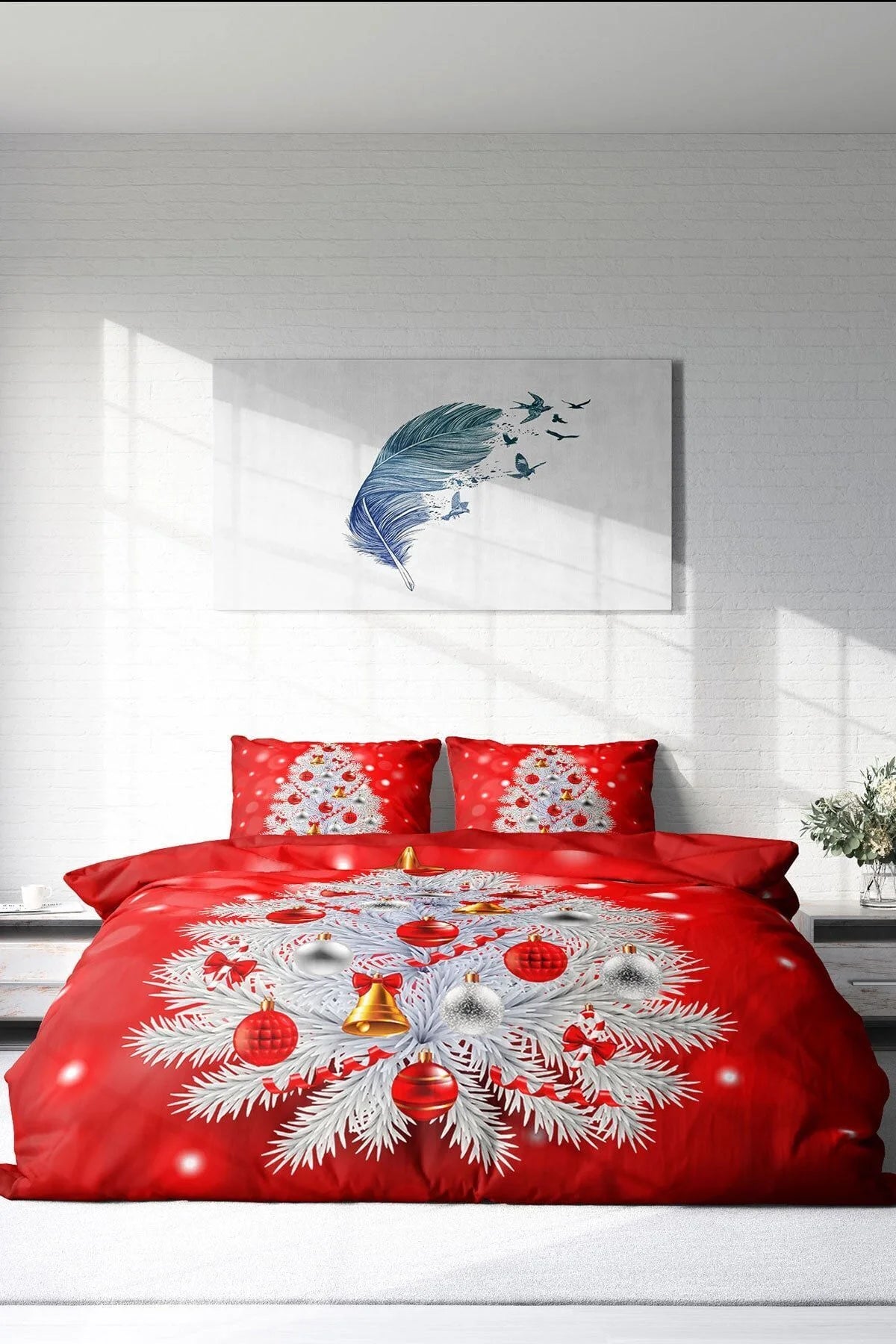 Yılbaşı Nevresim Takımı NY Pine 3D Dijital Baskılı Çift Kişilik Nevresim Takımı