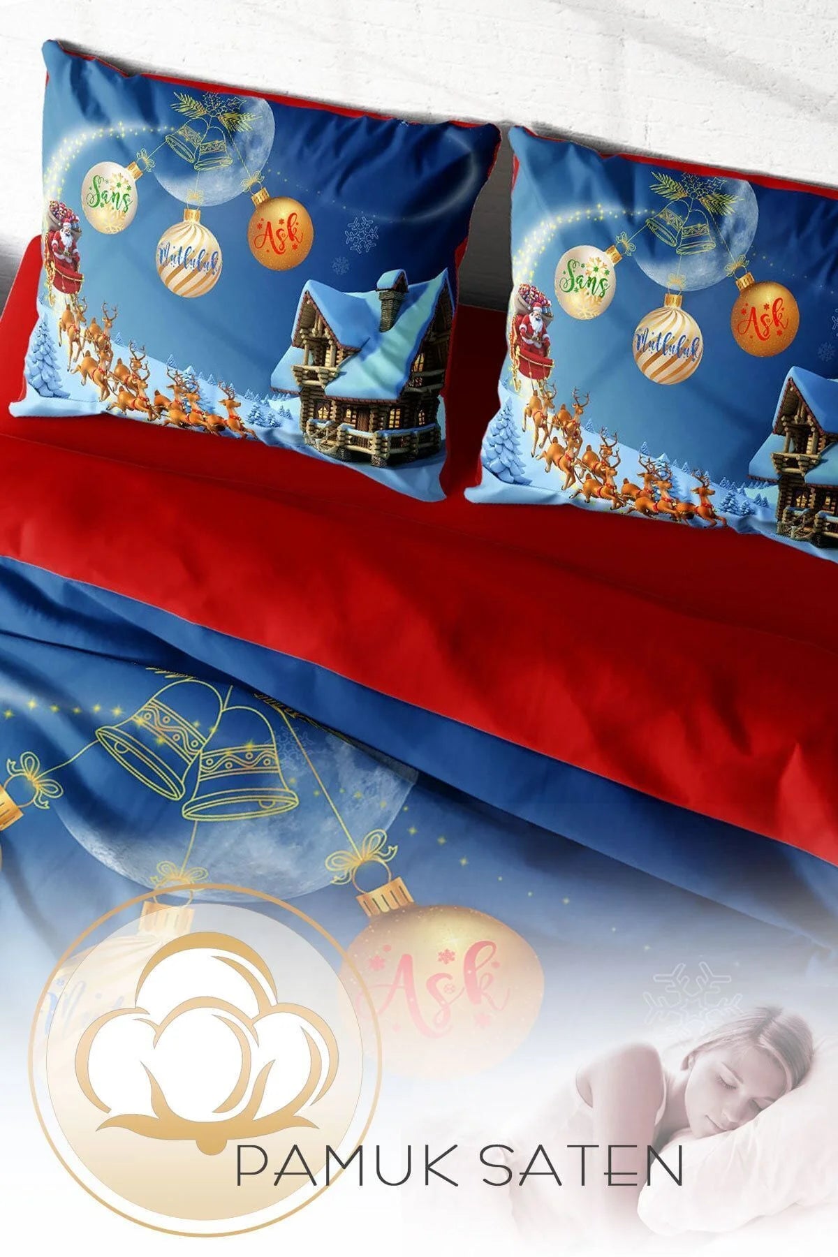 Yılbaşı Nevresim Takımı Ny Wish 3D Dijital Baskılı Çift Kişilik Nevresim Takımı