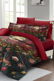 Yılbaşı Nevresim Takımı Özel Tasarım Pamuk Saten 3D Dijital Christmas Decorations