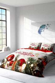 Yılbaşı Özel Tasarım Nevresim Takımı 3D Dijital Pamuk Saten Çift Kişilik Merry Chiristmas