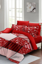 Yılbaşı Süsü Ekose Noel %100 Pamuk Saten 3D Çift Kişilik Nevresim Takımı