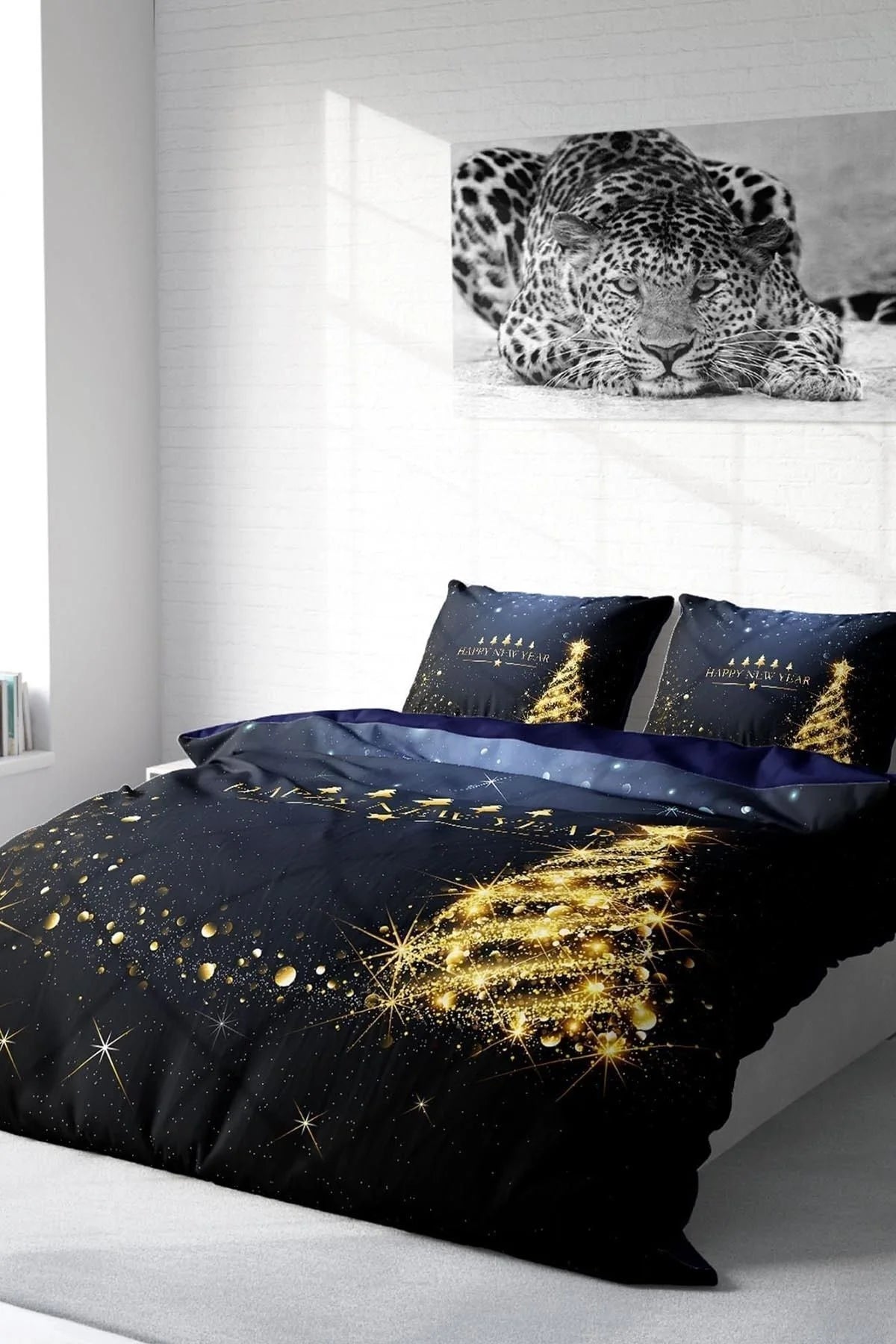 Yılbaşı Süsü Merry Christmas Çift Kişilik 3D Nevresim Takımı Pamuk Christmas Tree