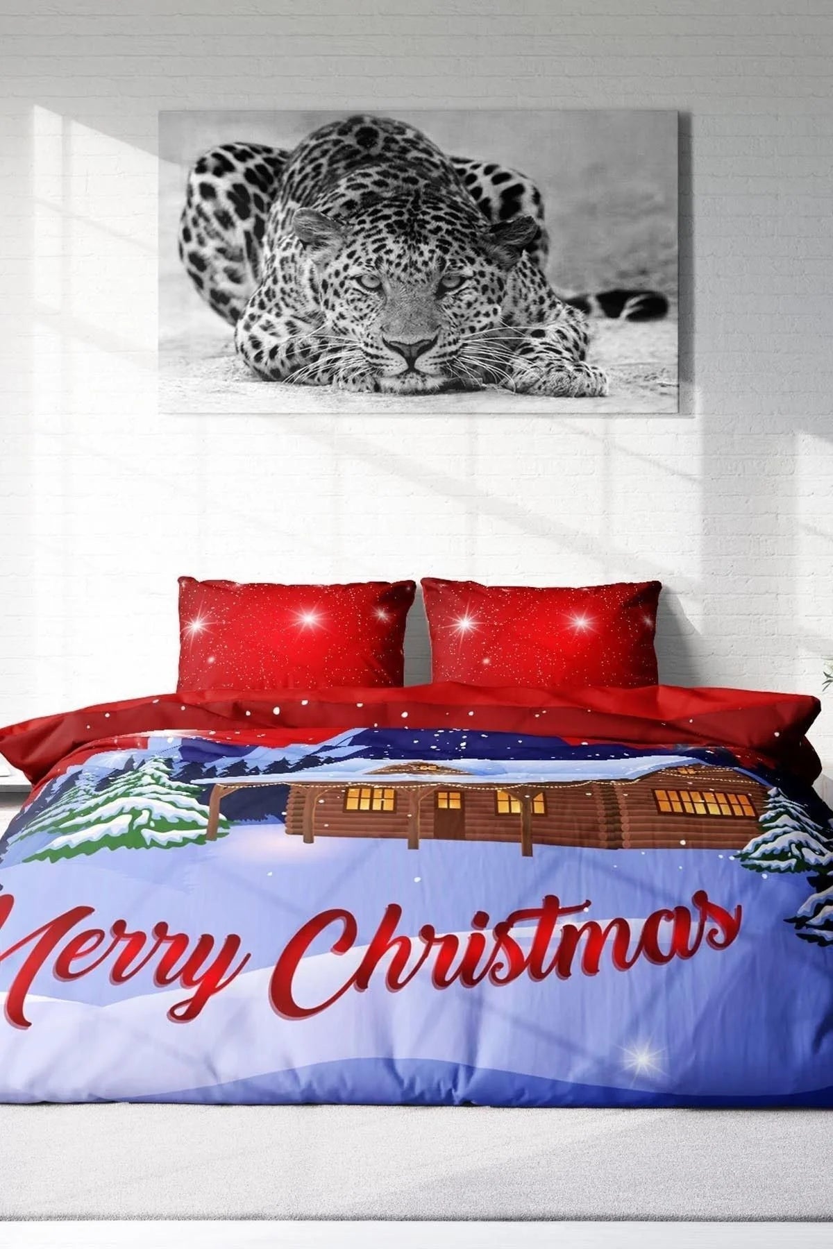 Yılbaşı Süsü Merry Christmas Çift Kişilik 3D Nevresim Takımı Pamuk Saten