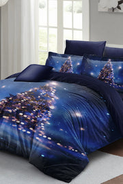 Yılbaşı Süsü Starry Tree Noel %100 Pamuk Saten 3D Çift Kişilik Nevresim Takımı