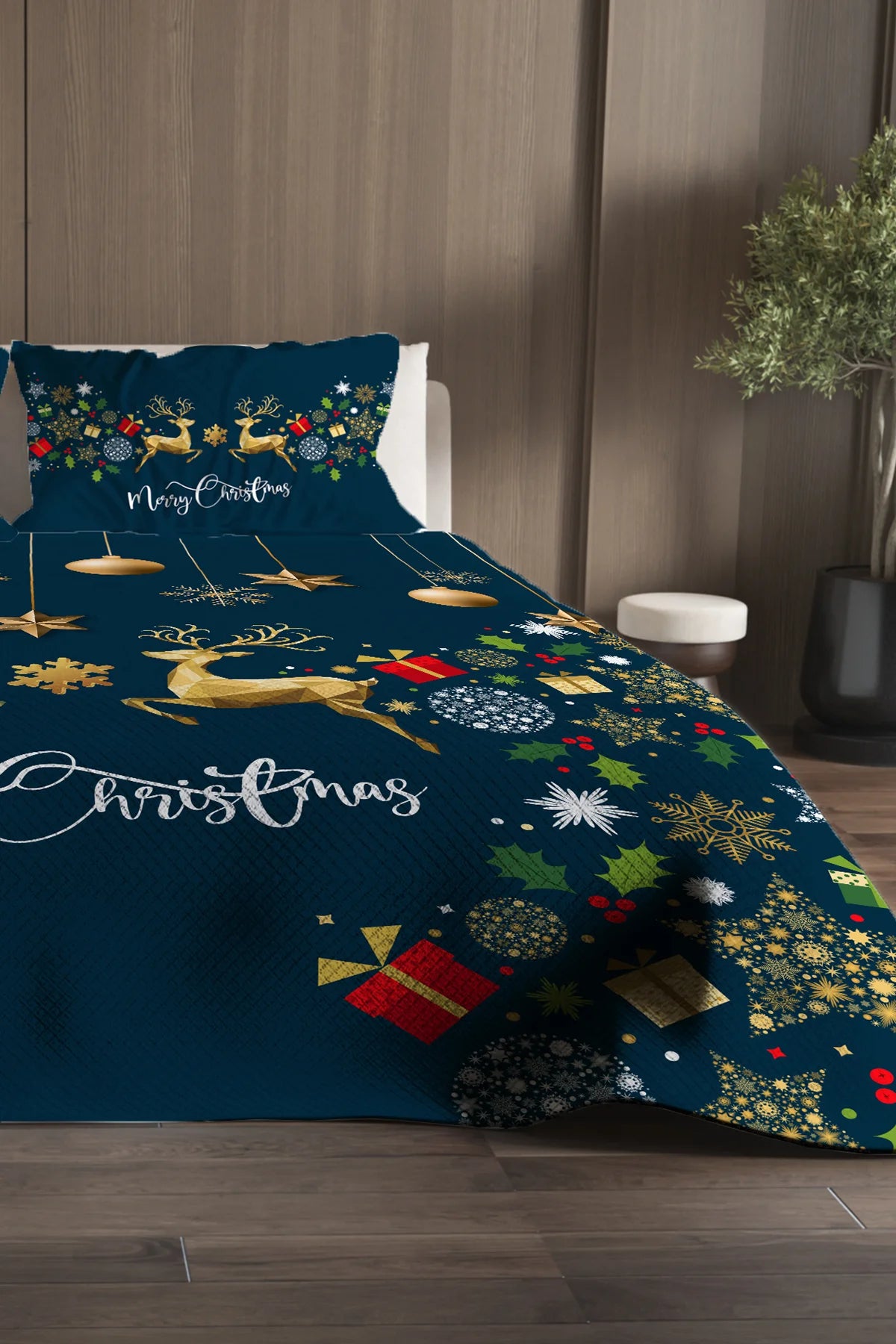 Yılbaşı %100 Pamuk Çift Kişilik Pike Takımı Yatak Örtüsü Özel Dokuma Balls