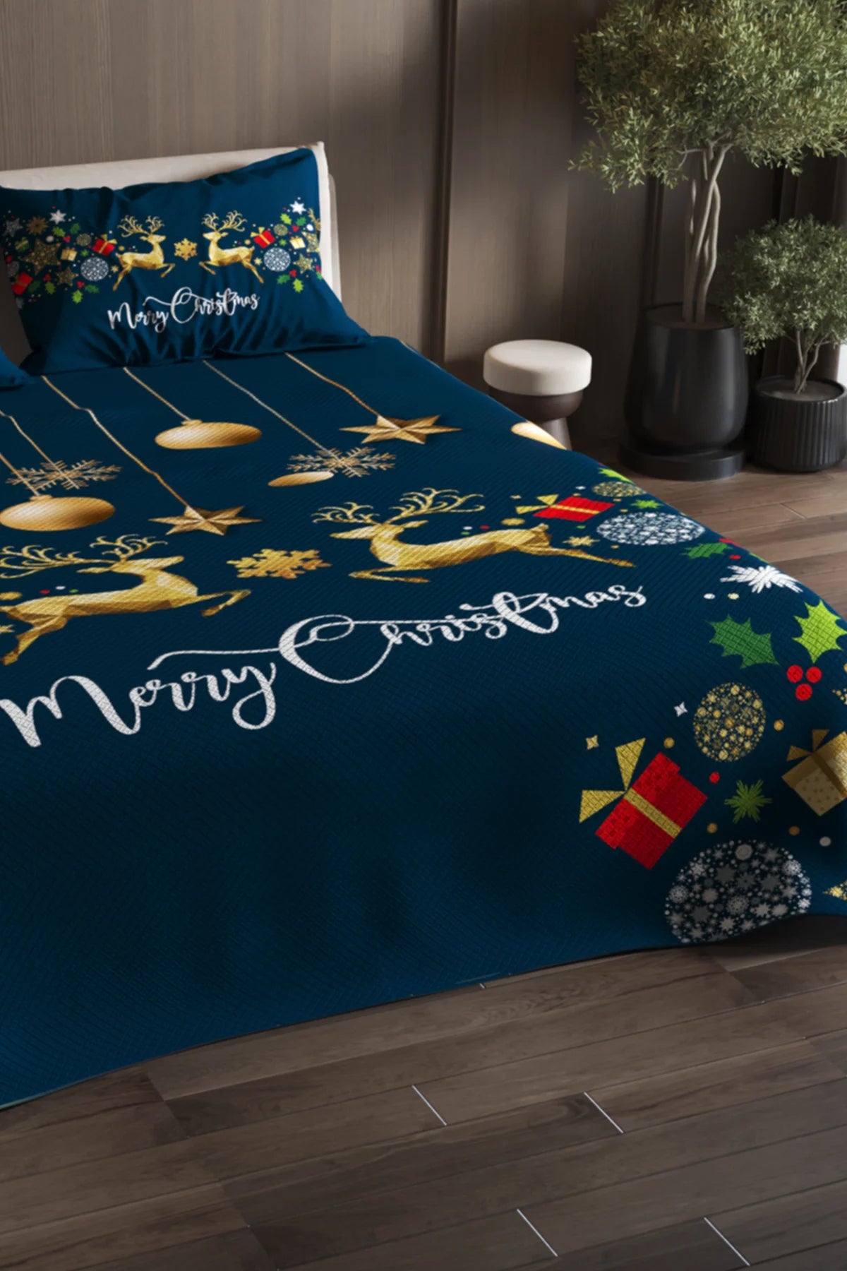 Yılbaşı %100 Pamuk Çift Kişilik Pike Takımı Yatak Örtüsü Özel Dokuma Balls