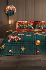 Yılbaşı %100 Pamuk Çift Kişilik Pike Takımı Yatak Örtüsü Özel Dokuma Christmas Decorations