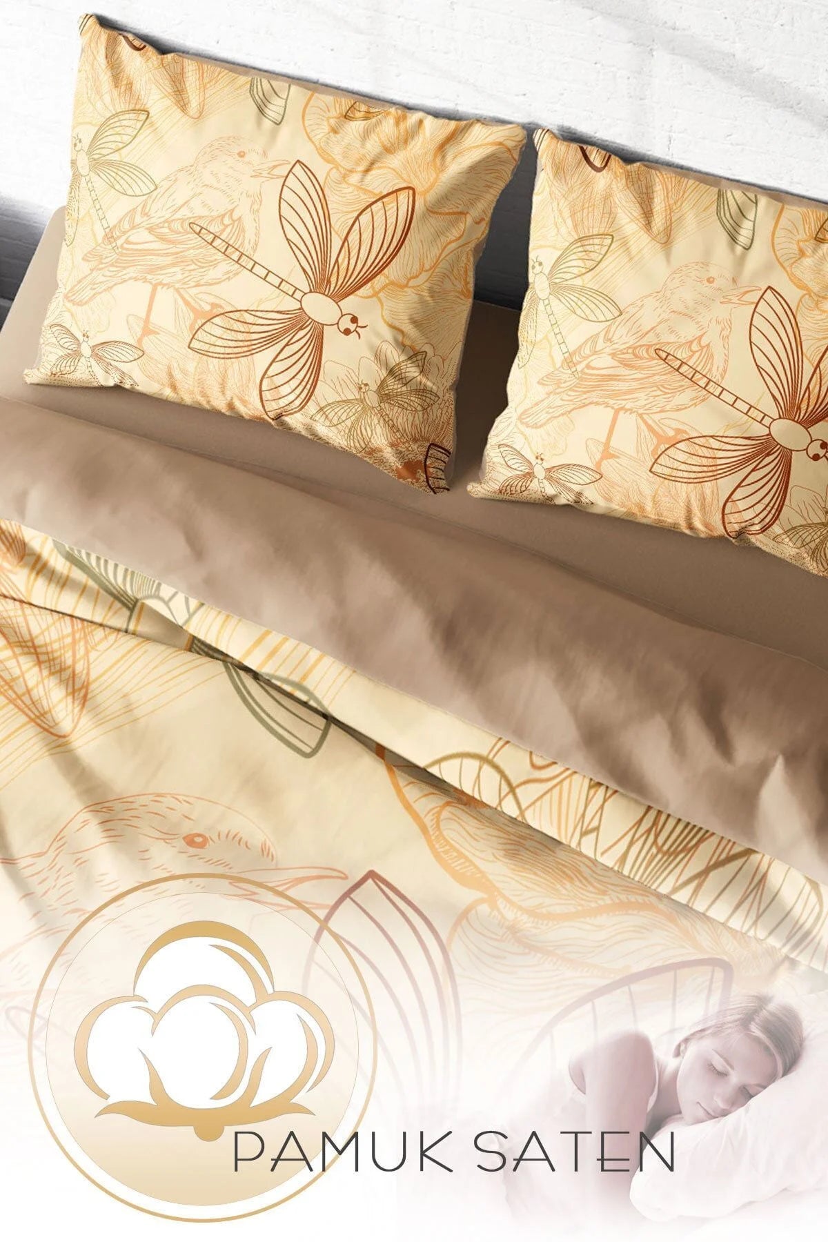 Yusufçuk 3D Pamuk Saten Çift Kişilik Nevresim Takımı