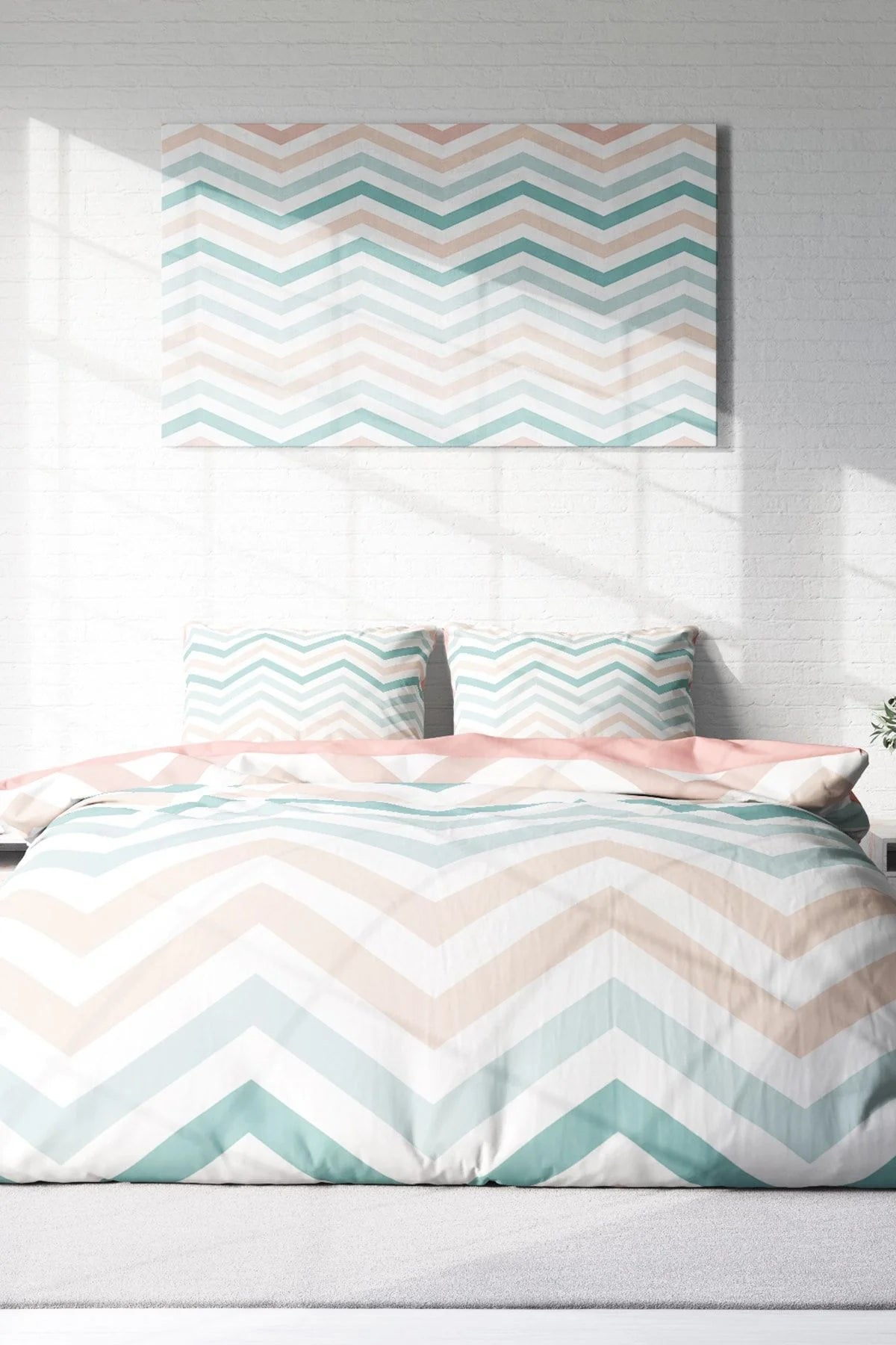 Zigzag 3D Pamuk Saten Çift Kişilik Nevresim Takımı