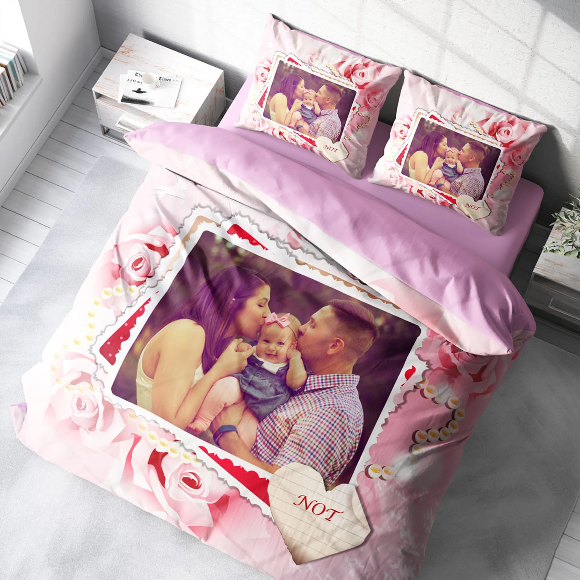 Monohome Kişiye Özel Çift Kişilik Nevresim Takımı Pink Rose