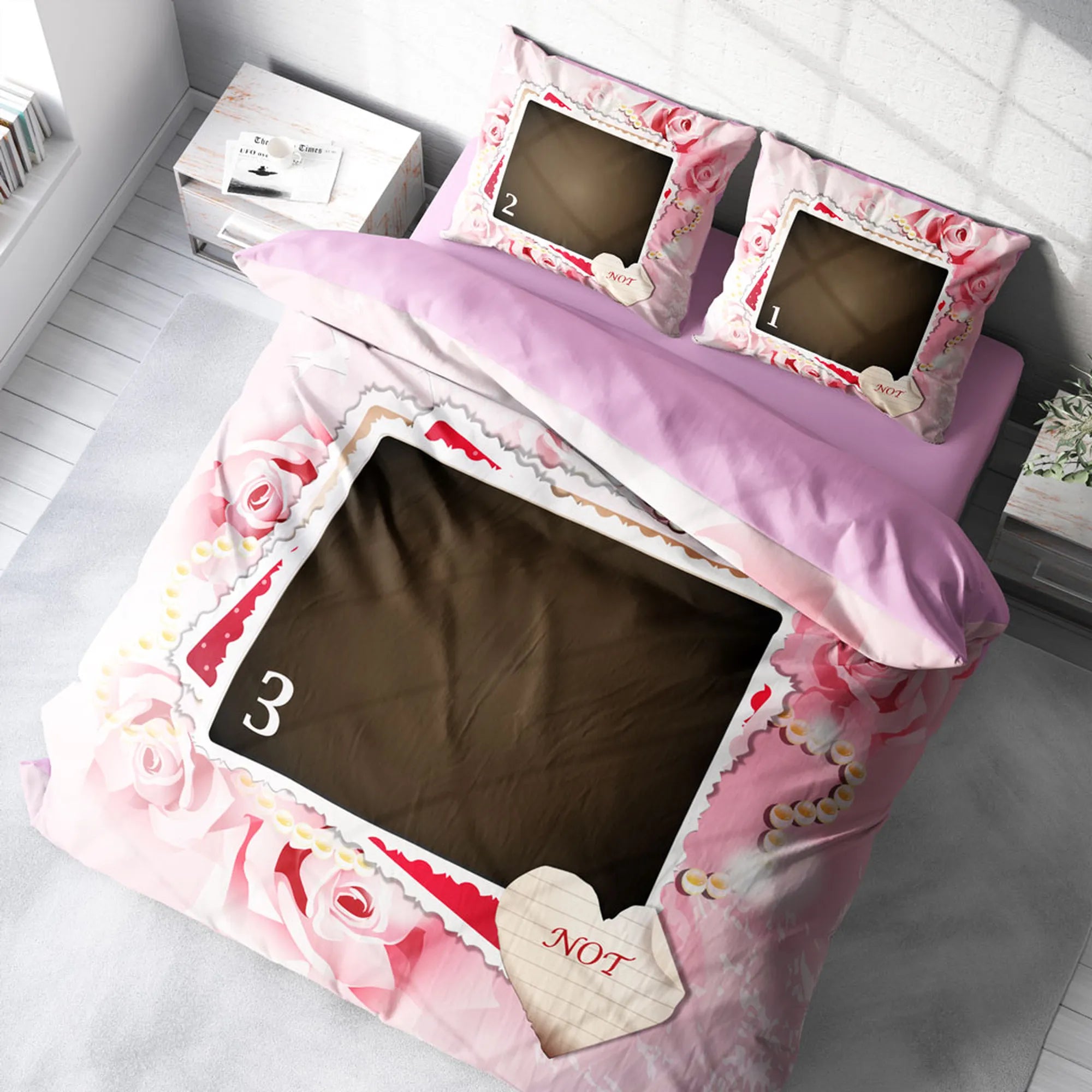 Monohome Kişiye Özel Çift Kişilik Nevresim Takımı Pink Rose