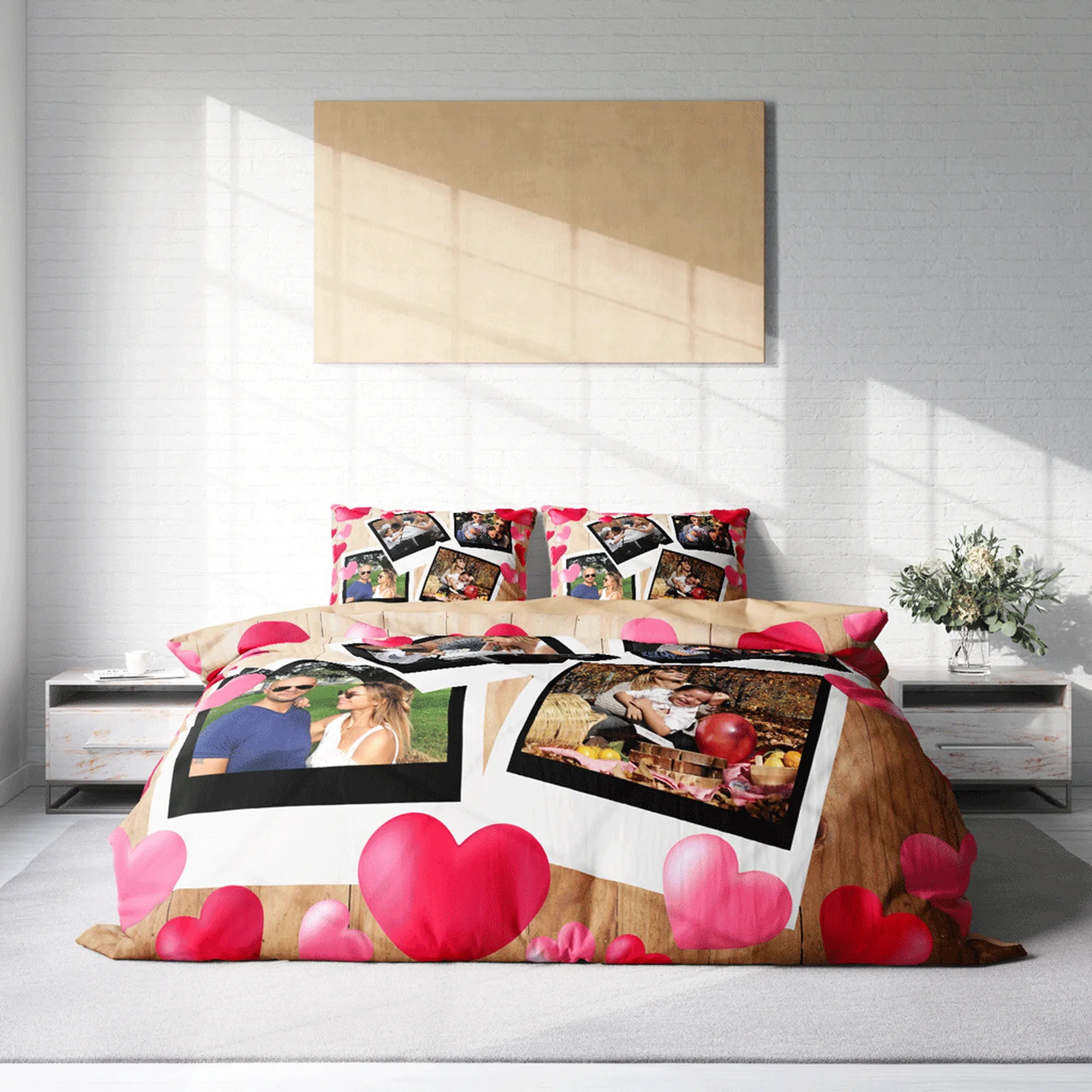 Monohome Kişiye Özel Çift Kişilik Nevresim Takımı Red Heart Four