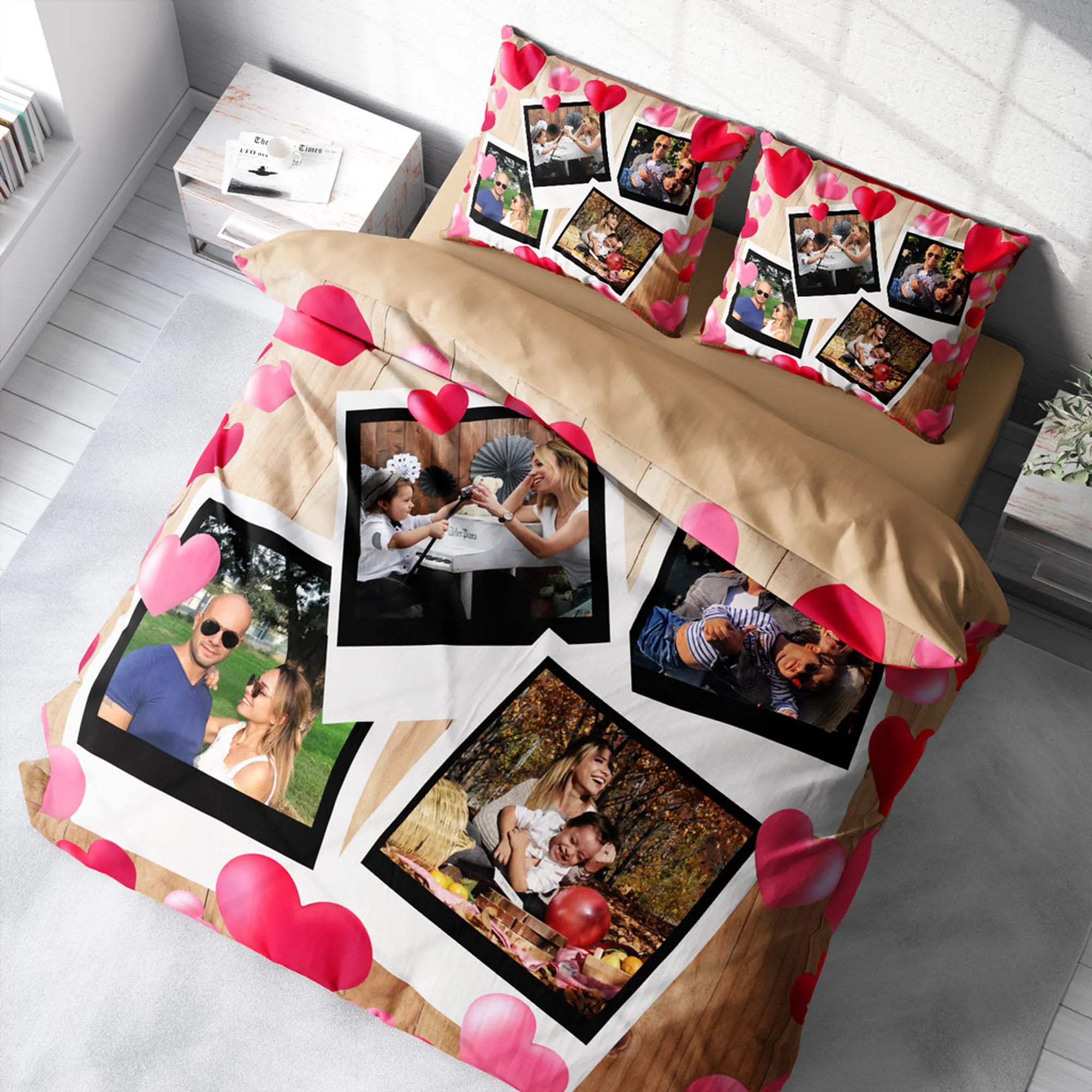 Monohome Kişiye Özel Çift Kişilik Nevresim Takımı Red Heart Four