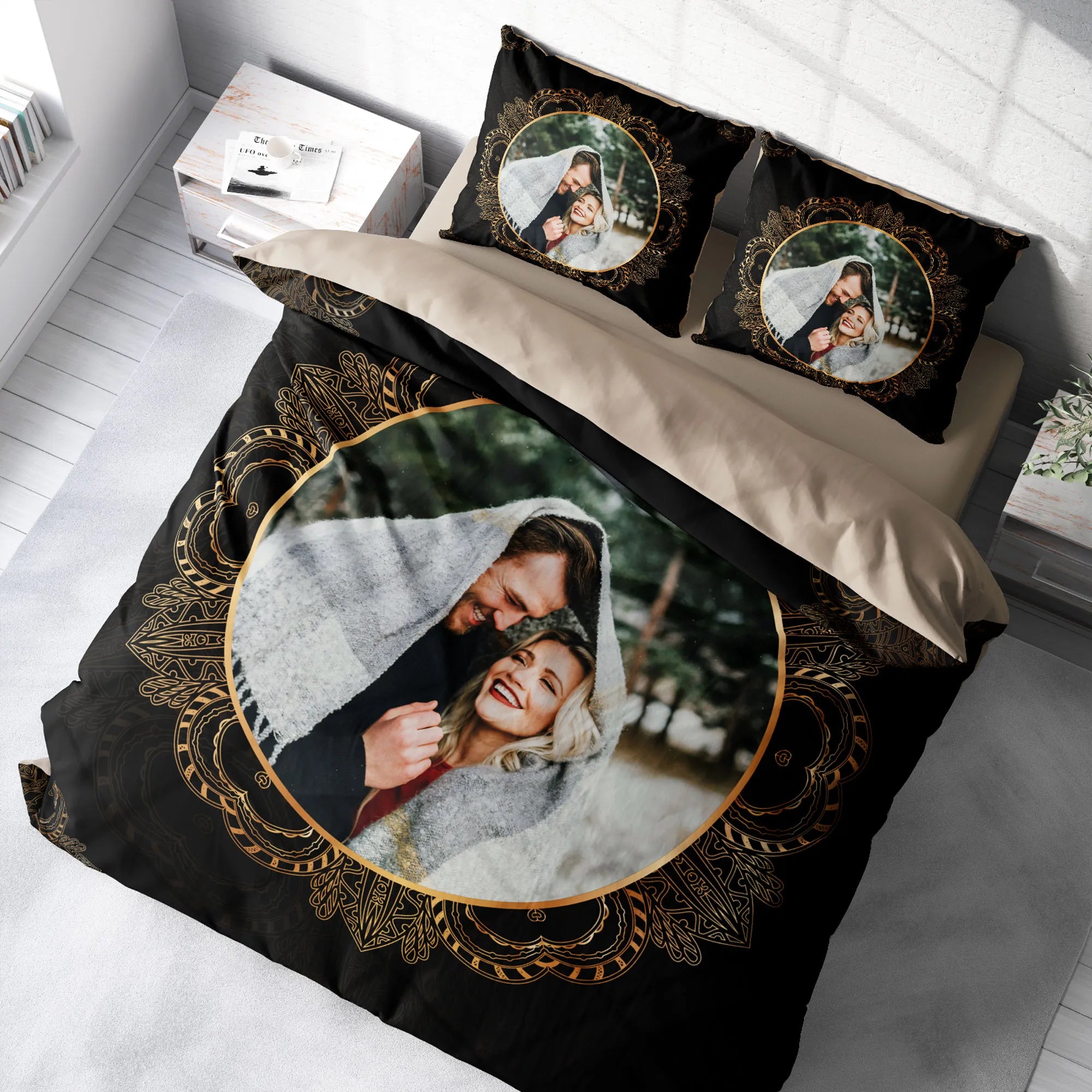 Monohome Kişiye Özel Çift Kişilik Nevresim Takımı Black Gold