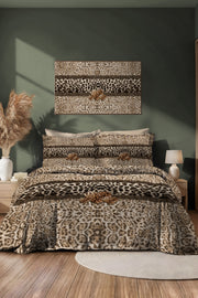 Leopar Çift Kişilik Nevresim Takımı Özel Dokuma Pamuk Saten Leopard Fabric