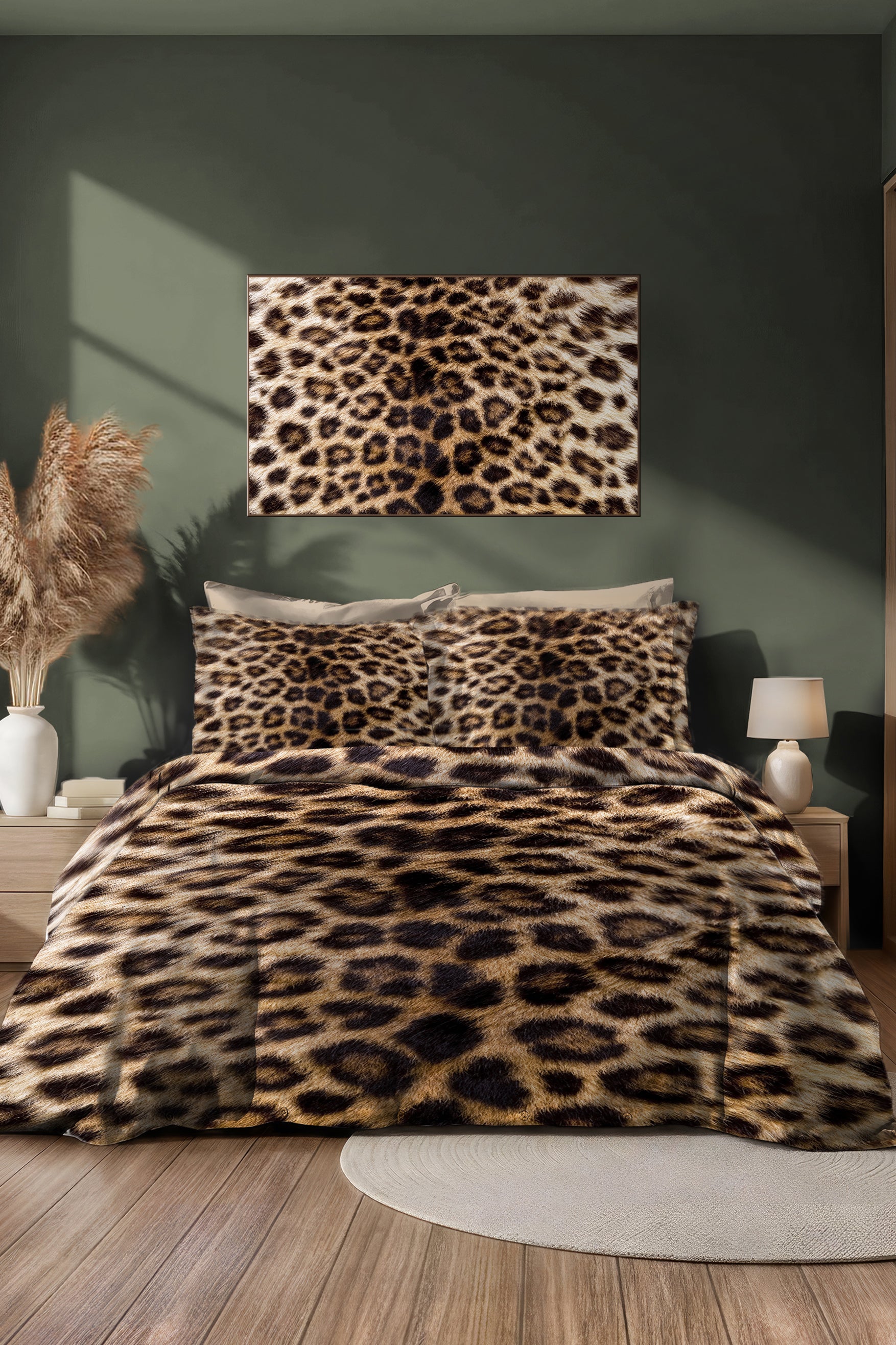 Leopar feather Çift Kişilik Nevresim Takımı 3D Özel Dokuma Pamuk Saten