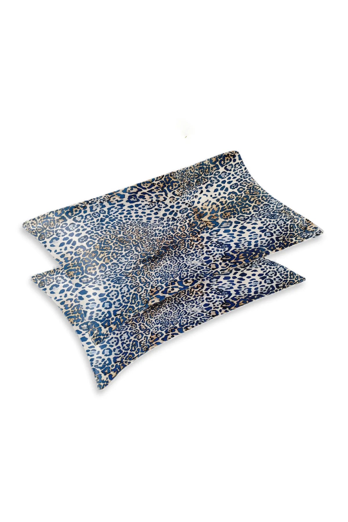 İpek Saten Yastık Kılıfı 2 Adet 50x70cm 2 Adet Saten Tokalı Blue Leopar