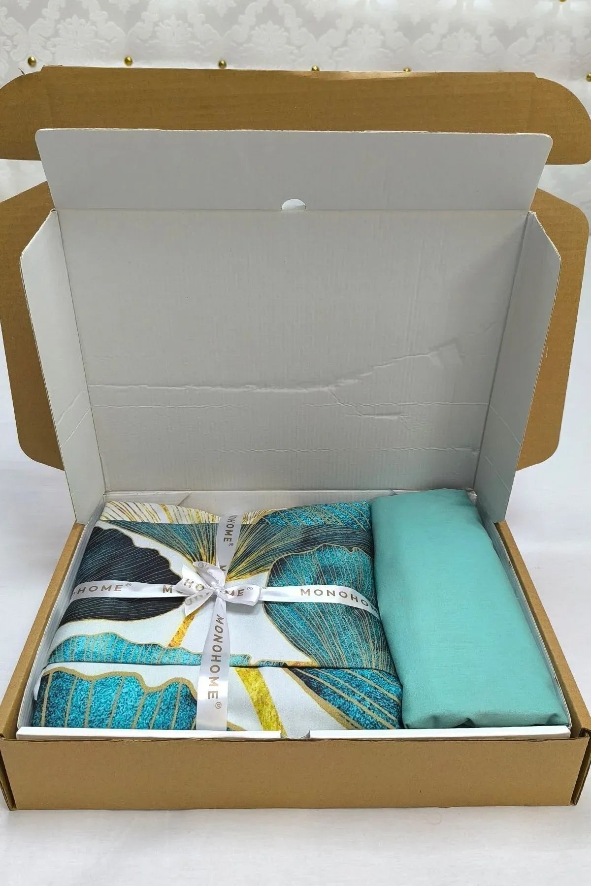 Çift Kişilik %100 Pamuk Saten Nevresim Takımı – Luxury Leaves – Çeyizlik & Hediyelik