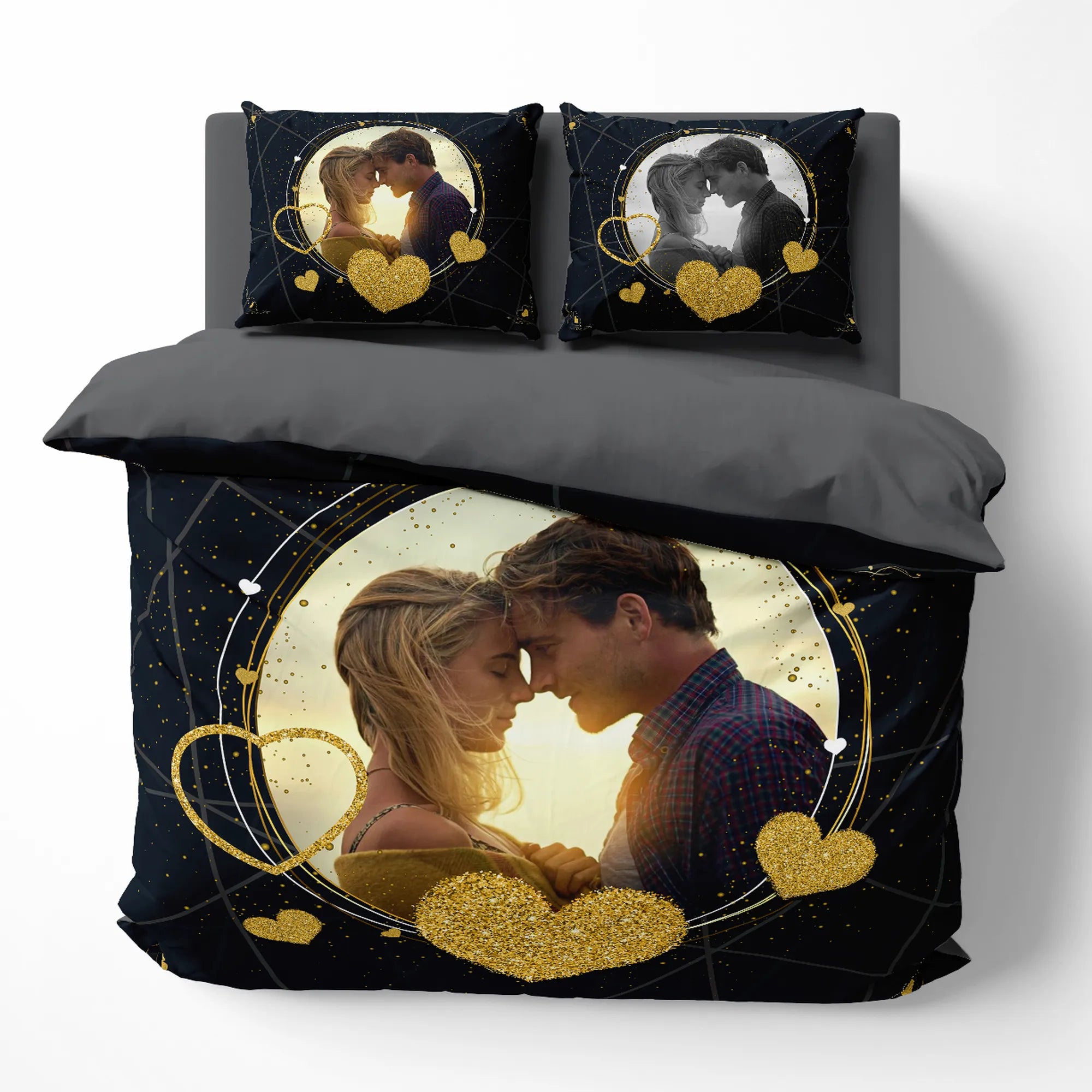 Monohome Kişiye Özel Çift Kişilik Nevresim Takımı Golden Heart