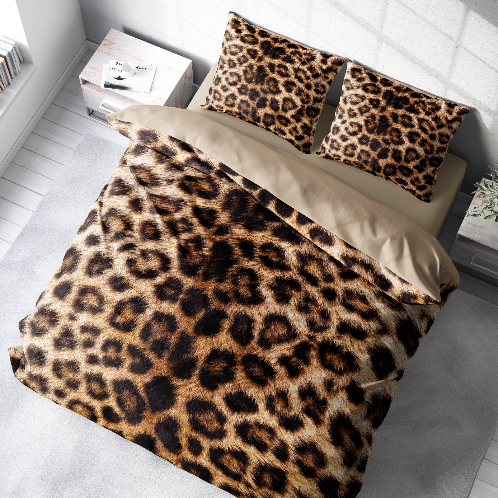 Leopar feather Çift Kişilik Nevresim Takımı 3D Özel Dokuma Pamuk Saten