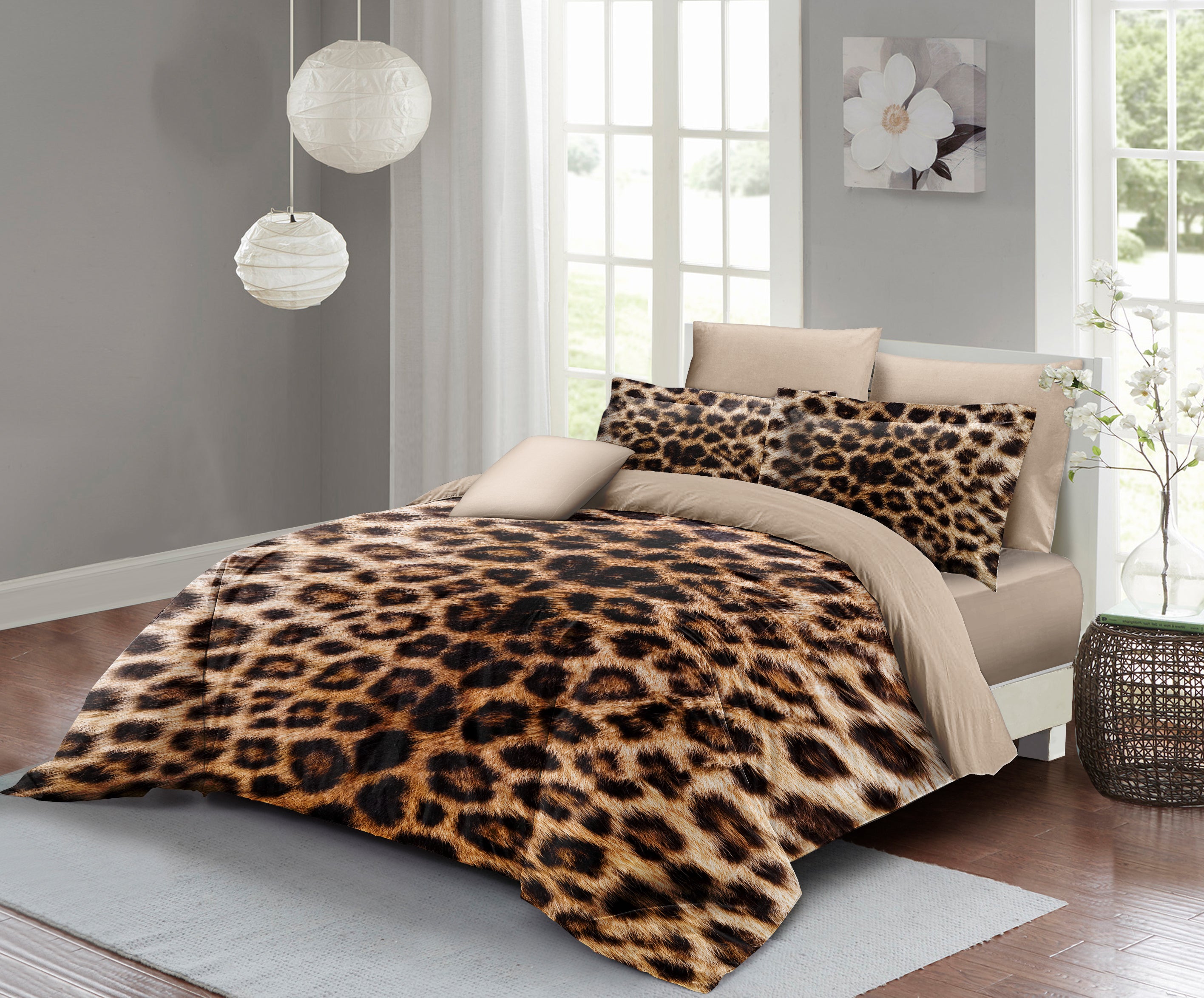 Leopar feather Çift Kişilik Nevresim Takımı 3D Özel Dokuma Pamuk Saten