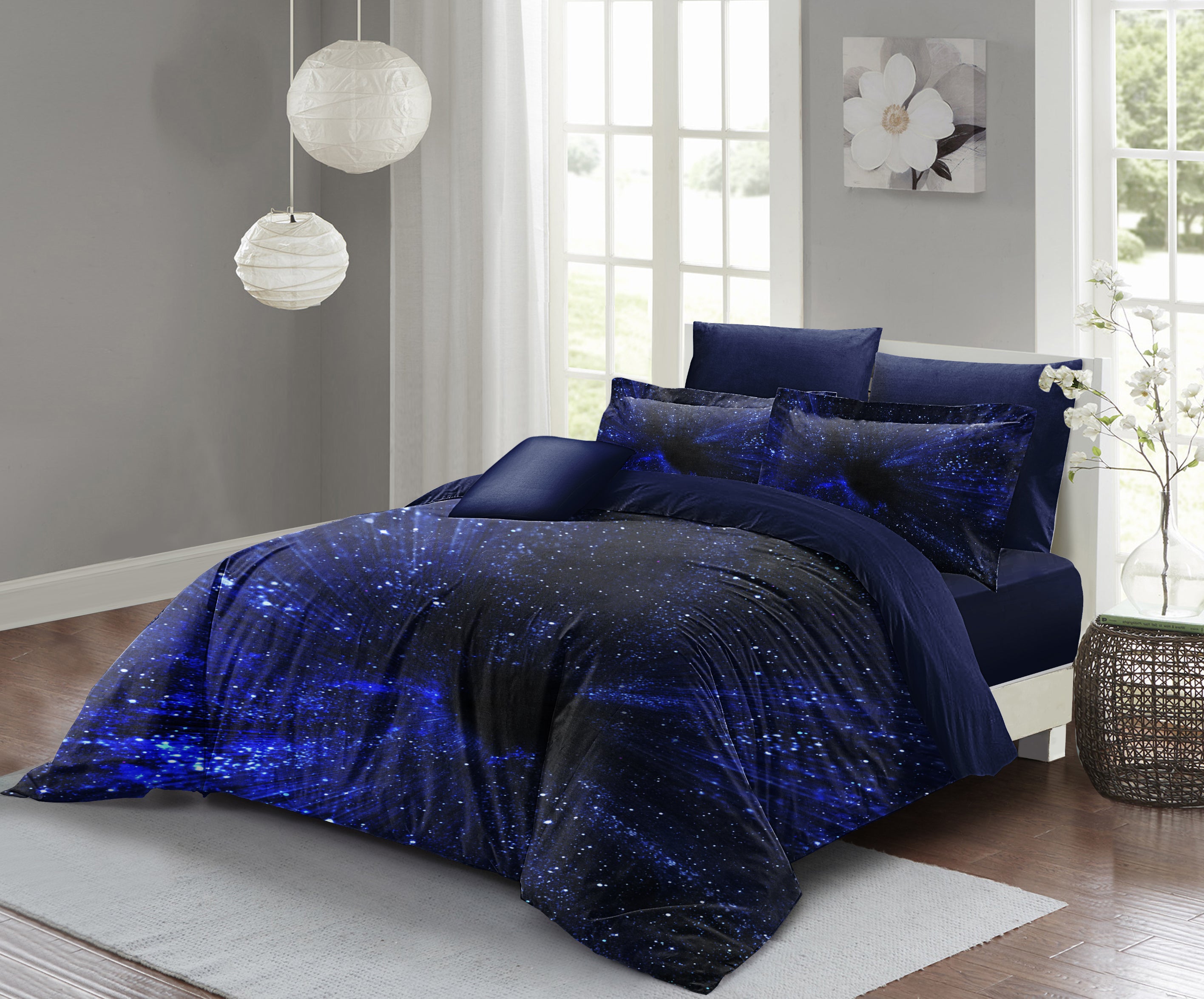 Nevresim Takımı Pamuk Saten Çift Kişilik 3D Digital Blue Night