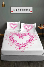 Pembe Kalplı Lastikli Çarşaf %100 Pamuk Oeko-tex Sertifikalı 3D Dijital 60 Tel