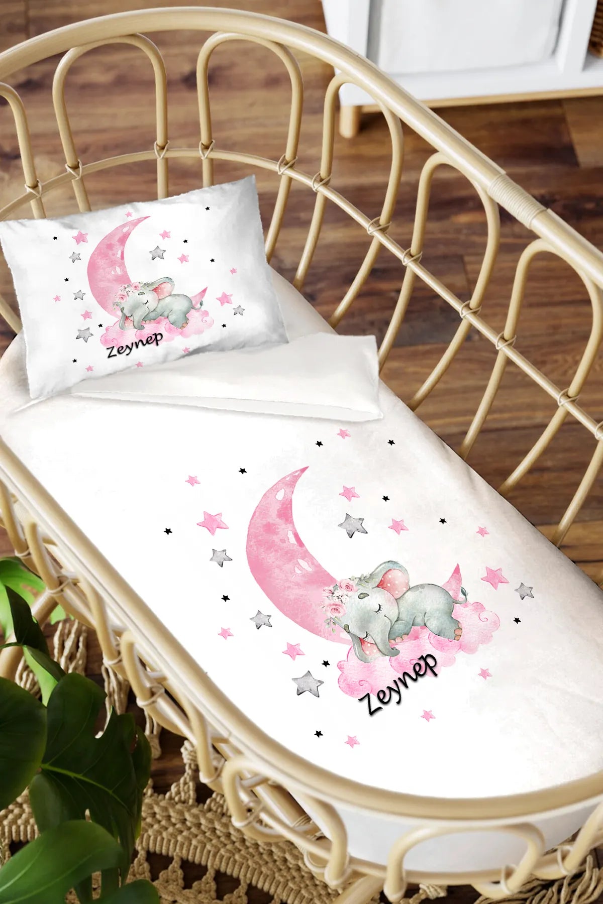 İsimli Bebek Nevresim %100 Pamuk Oeko-tex® Sertifikalı - Pembe
