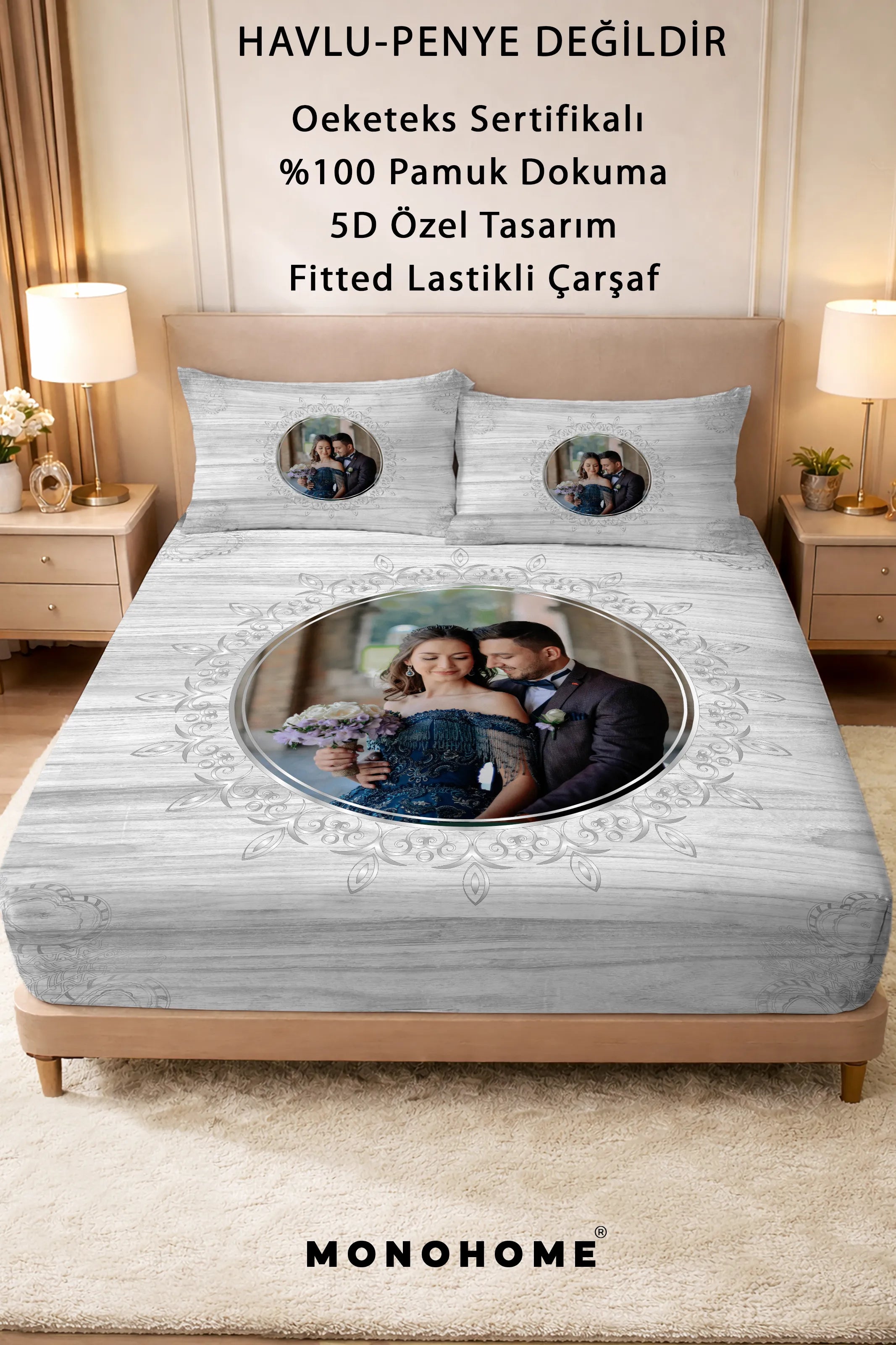 Kişiye Özel Resimli %100 Pamuk Yastıklı Çarşaf Takımı Wool
